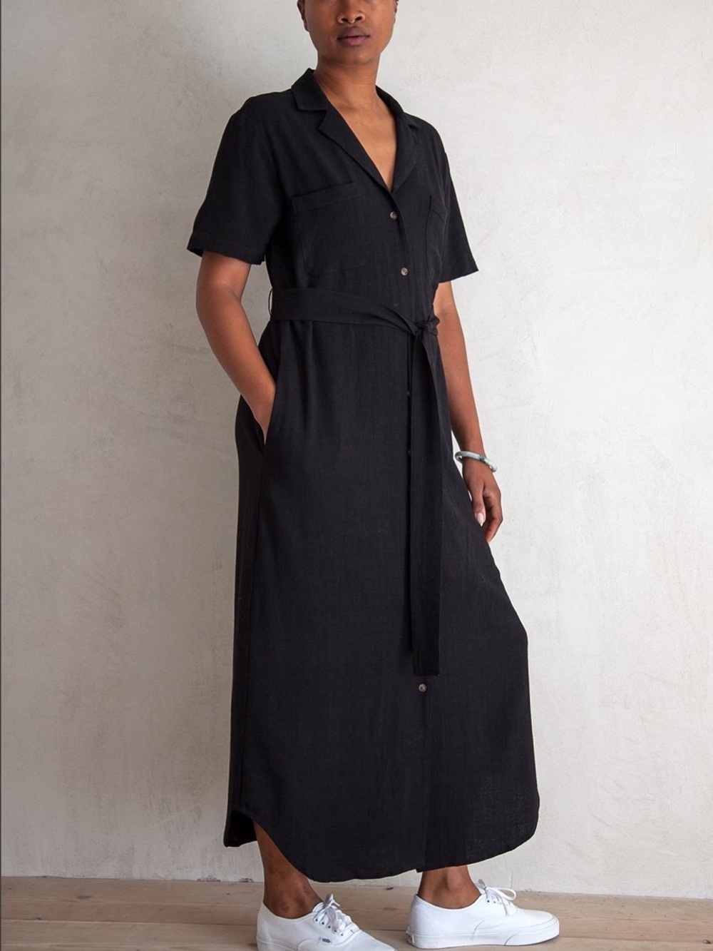 Ali Golden Notch Collar Dress in Black